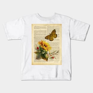 Botanical print - Sunflower and butterfly Kids T-Shirt